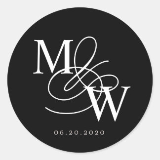 Sticker Rond Mariage de typographie de luxe Monogramme