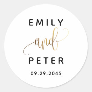 Sticker Rond Mariage de typographie de script Black Gold