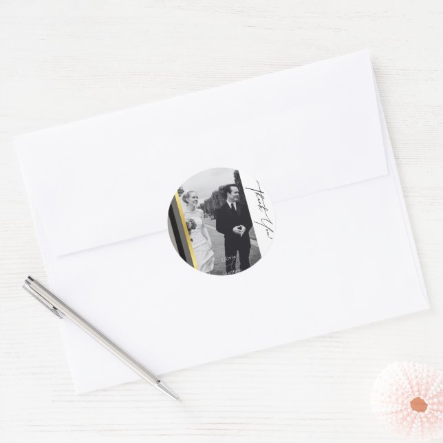 Sticker Rond Mariage de typographie Elegant Black Grey Gold Str (Enveloppe)