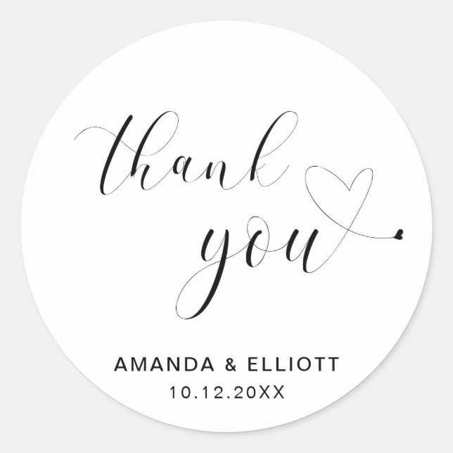 Sticker Rond Mariage de typographie noir et blanc Merci (Devant)