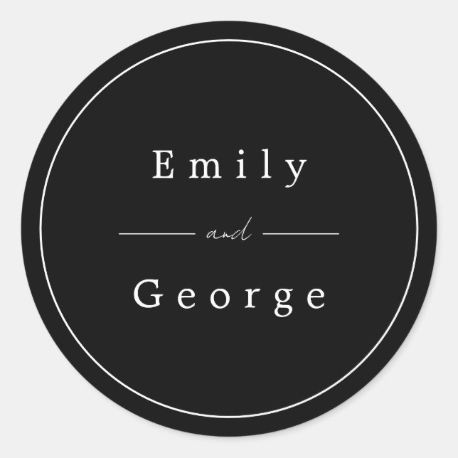 Sticker Rond Mariage De Typographie Noir Et Blanc Simple (Devant)