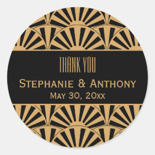 Sticker Rond Mariage de ventilateur Gold et Black Art Déco