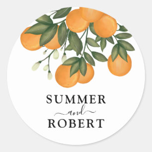 Sticker Rond Mariage de verger orangé d'agrumes botaniques