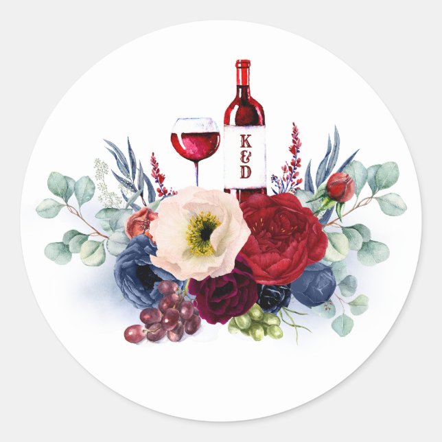 Sticker Rond Mariage de vin bleu marine et rouge de Bourgogne (Devant)