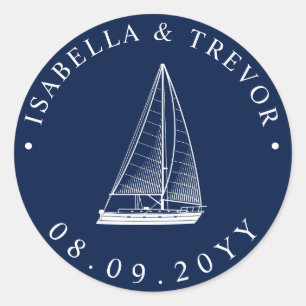 Sticker Rond Mariage de voiliers nautiques Date