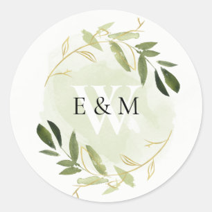 STICKER ROND MARIAGE D'EAU DE COULEUR VERT D'OR FOLIAGE