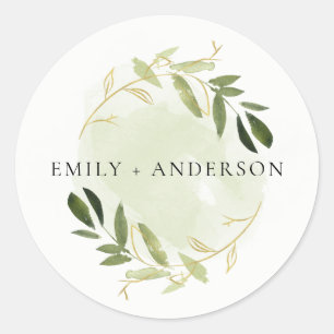 STICKER ROND MARIAGE D'EAU DE COULEUR VERT D'OR FOLIAGE