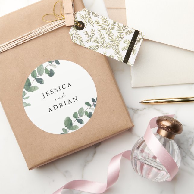 Sticker Rond Mariage d'élégance verte feutrée (Cadeaux)