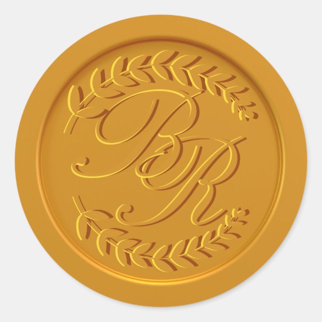 Sticker Rond Mariage d'enveloppe de cire d'or Monogramme modern (Devant)