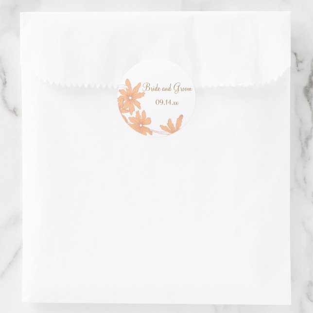 Sticker Rond Mariage d'enveloppes de marguerites orange (Sac)