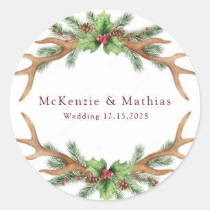 Sticker Rond Mariage des Antlers de pin et de cerf de Noël