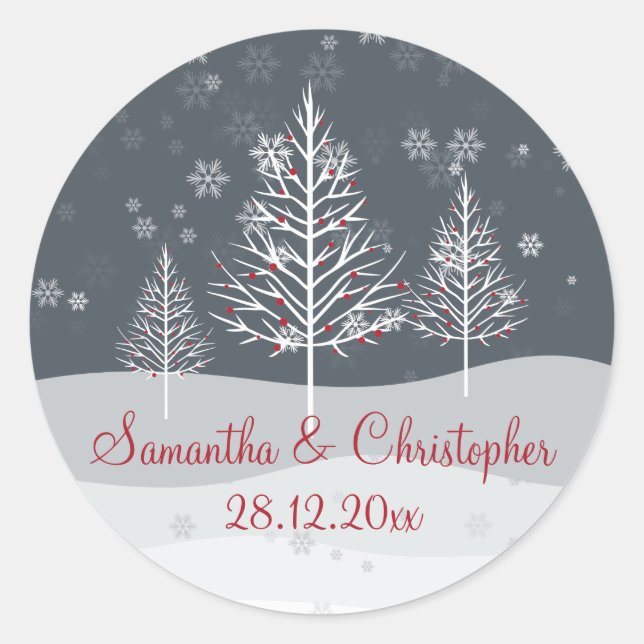 Sticker Rond Mariage des arbres de nuit et d'hiver (Devant)