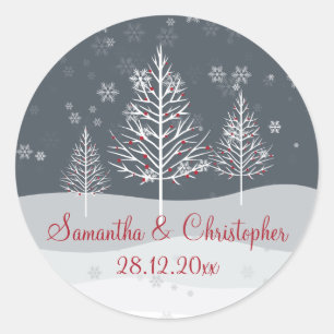 Sticker Rond Mariage des arbres de nuit et d'hiver