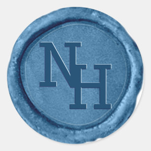 Sticker Rond Mariage des initiales du monogramme de cire bleu m