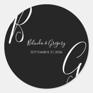 Sticker Rond Mariage des initiales du monogramme noir et blanc