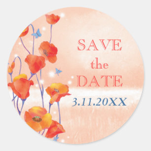 Sticker Rond Mariage des mignons papillons rouges Enregistrer l