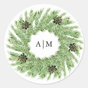 Sticker Rond Mariage des pins d'hiver Monogramme