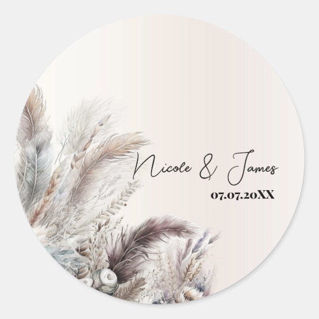Sticker Rond Mariage des plumes florales de la terre de Bohême (Devant)