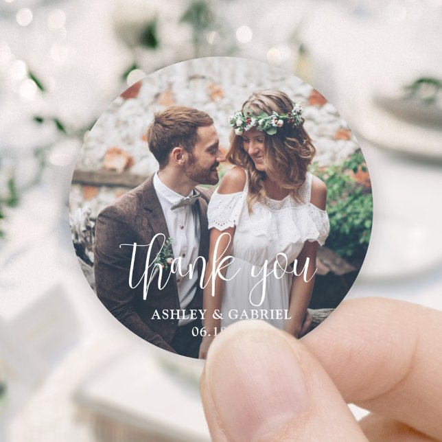 Sticker Rond Mariage design moderne et  photo Merci (Créateur téléchargé)