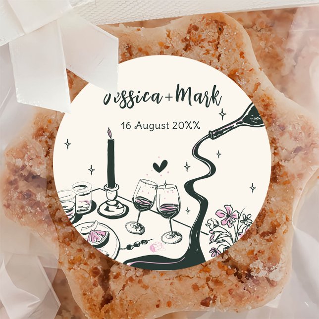 Sticker Rond Mariage Dessiné à la Main Fantaisiste (Créateur téléchargé)