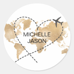 Sticker Rond Mariage Destination Passport World Map Merci