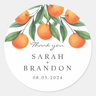 Sticker Rond Mariage d'été à feuille d'orange aquarelle