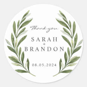 Sticker Rond Mariage d'été de la feuille d'olive