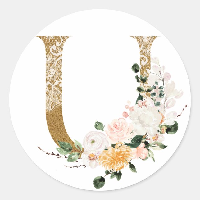 Sticker Rond Mariage d'été du printemps MONOGRAM U (Devant)