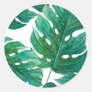 Sticker Rond Mariage d'été hawaïen à feuilles de palmier vert t