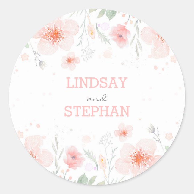Sticker Rond Mariage d'été Meadow Aquarelle rose Fleurs (Devant)