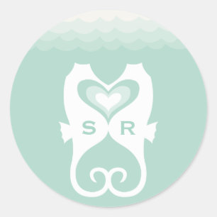 Sticker Rond Mariage d'été sur la plage avec des hippocampes qu