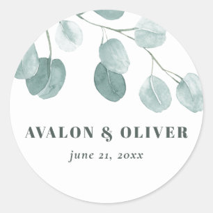 Sticker Rond Mariage d'eucalyptus en argent