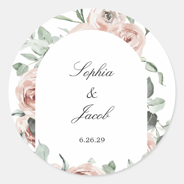 Sticker Rond Mariage d'eucalyptus rose pâle (Devant)