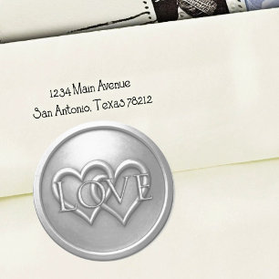 Sticker Rond Mariage Deux Cœurs Entrelacés Argent