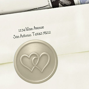 Sticker Rond Mariage Deux Cœurs Entrelacés Gris Chaud
