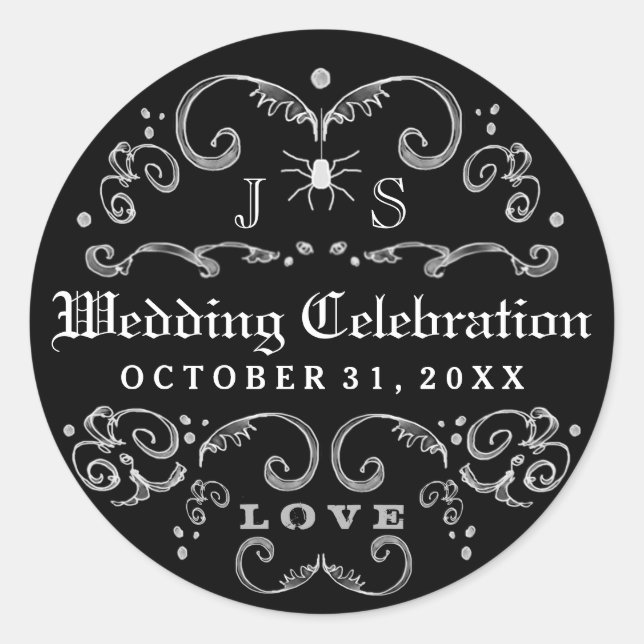 Sticker Rond Mariage d'Halloween noir et blanc Célébration goth (Devant)