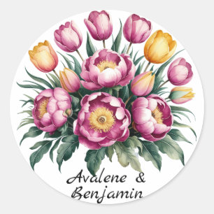 Sticker Rond Mariage d'harmonie florale dynamique