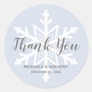 Sticker Rond Mariage d'hiver Dusty Blue Snowflake Merci