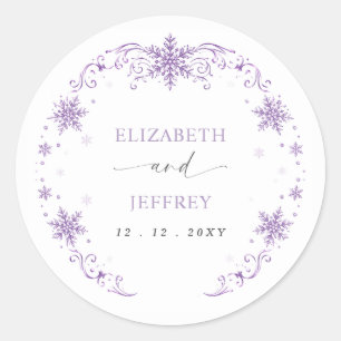 Sticker Rond Mariage d'hiver élégant aux flocons de neige viole