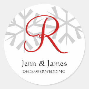 Sticker Rond Mariage d'hiver Faire-part rouge Monogramme Sceau