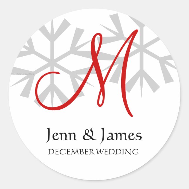 Sticker Rond Mariage d'hiver Faire-part rouge Monogramme Sceau (Devant)