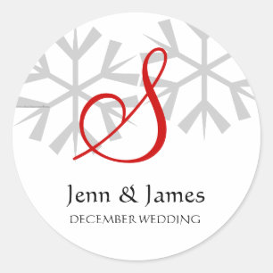 Sticker Rond Mariage d'hiver Faire-part rouge Monogramme Sceau