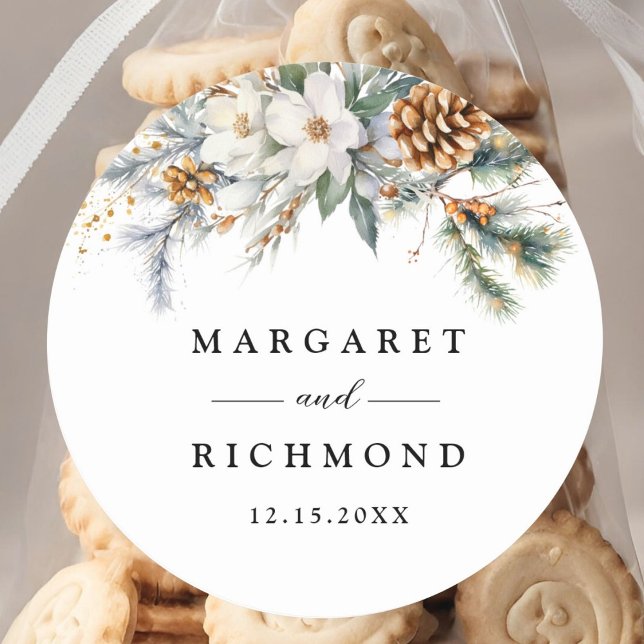 Sticker Rond Mariage d'hiver floral rustique (Créateur téléchargé)
