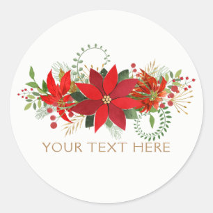 Sticker Rond Mariage d'hiver Rouge Blanc Poinsettia Fête Faveur