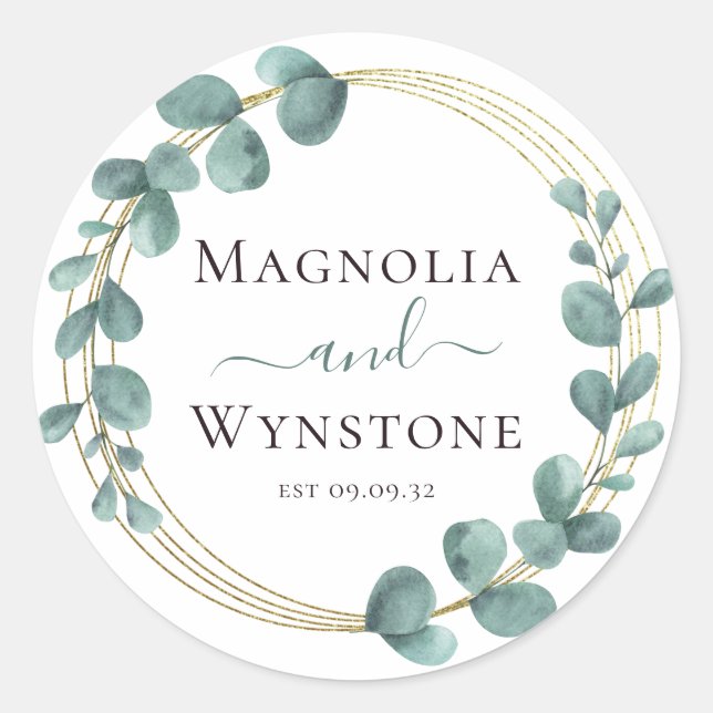 Sticker Rond Mariage d'huile d'or Eucalyptus Greenery (Devant)