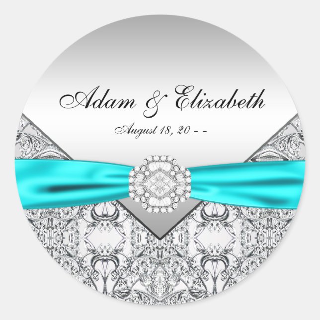 Sticker Rond Mariage Diamant bleu turquoise (Devant)