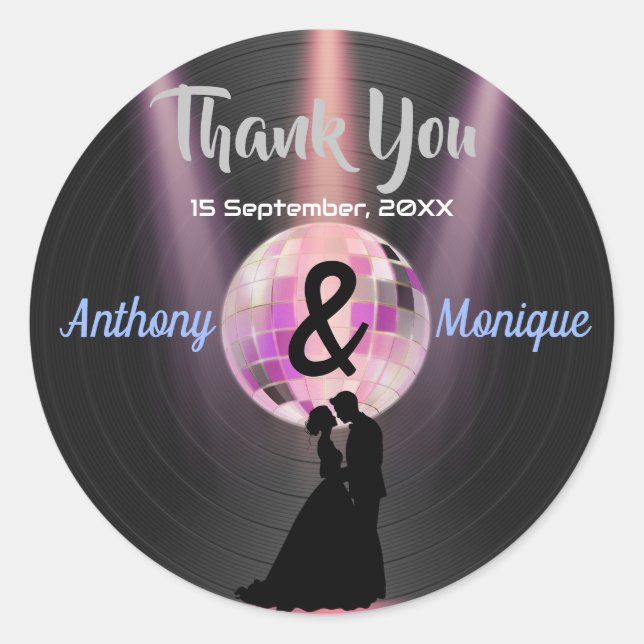 Sticker Rond Mariage Disco personnalisable (Devant)