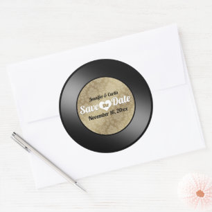 Sticker Rond Mariage Disque Vinyle Rétro Enregistrer la Date Cl