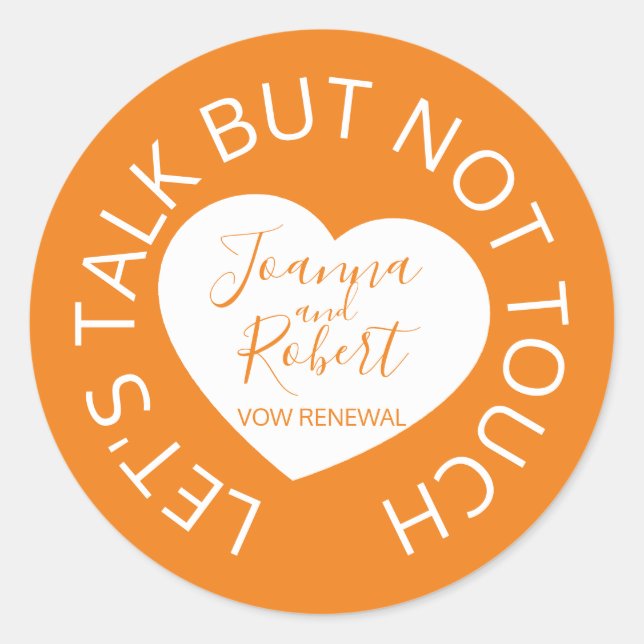 Sticker Rond Mariage distance sociale accueil coeur orange (Devant)