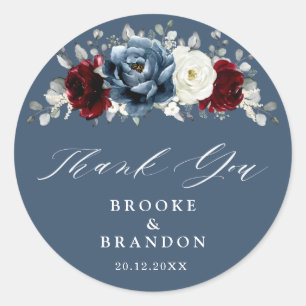Sticker Rond Mariage d'ivoire blanc bleu ardoise Merci